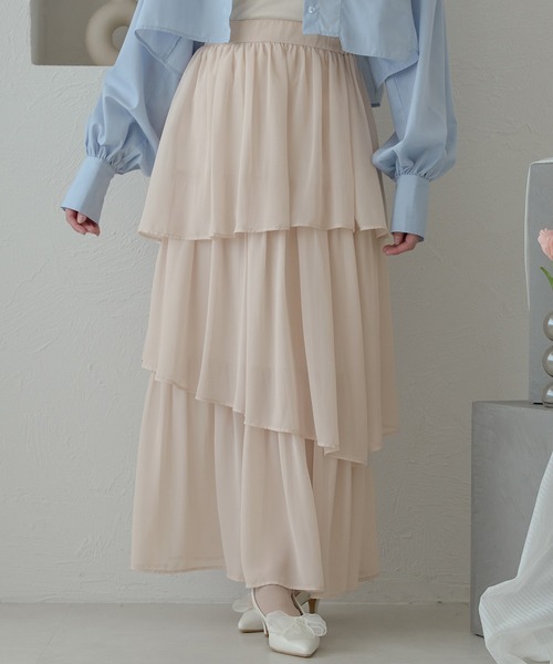 Ambre Neige(アンブルネージュ)の「シフォンアシメティアードスカート/WEB/EC限定商品(スカート・レディース・オフホワイト/アイボリー/チャコールグレー・FREE)」の6枚目の写真