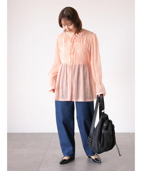 Te chichi TERRASSE（テチチテラス）の「前後2WAYチュールリボントップス（シャツ/ブラウス・レディース・ピンク/オフホワイト/チャコールグレー・F）」の6枚目の写真