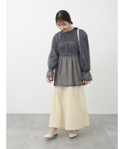 Te chichi TERRASSE（テチチテラス）の「前後2WAYチュールリボントップス（シャツ/ブラウス・レディース・ピンク/オフホワイト/チャコールグレー・F）」の9枚目の写真