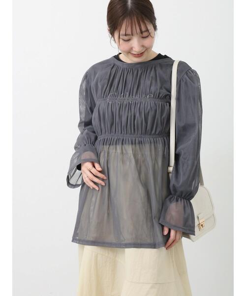 Te chichi TERRASSE（テチチテラス）の「前後2WAYチュールリボントップス（シャツ/ブラウス・レディース・ピンク/オフホワイト/チャコールグレー・F）」の10枚目の写真