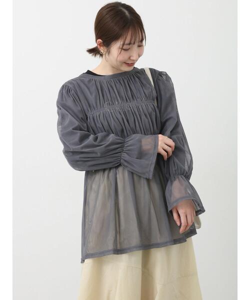 Te chichi TERRASSE（テチチテラス）の「前後2WAYチュールリボントップス（シャツ/ブラウス・レディース・ピンク/オフホワイト/チャコールグレー・F）」の11枚目の写真