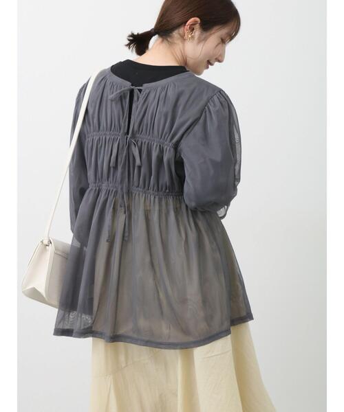 Te chichi TERRASSE（テチチテラス）の「前後2WAYチュールリボントップス（シャツ/ブラウス・レディース・ピンク/オフホワイト/チャコールグレー・F）」の12枚目の写真