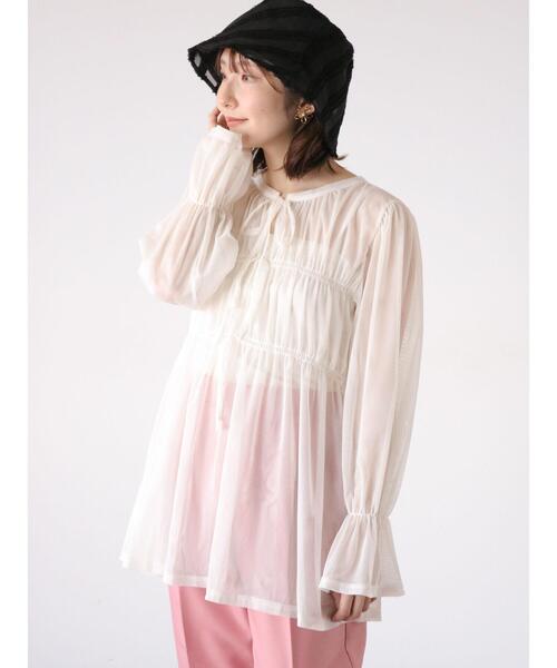 Te chichi TERRASSE（テチチテラス）の「前後2WAYチュールリボントップス（シャツ/ブラウス・レディース・ピンク/オフホワイト/チャコールグレー・F）」の16枚目の写真