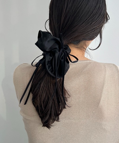 ME☆お値下げ対応します！です。シュシュ　ロゴ入り　リボン　ブラック GOLDY/ゴールディ〉リボンシュシュ（シュシュ）｜GOLDY（ゴールディ