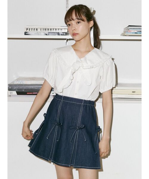 merry jenny（メリージェニー）の「プリーツリボンデニムミニスカート（スカート・レディース・インディゴブルー/オフホワイト・FREE）」の20枚目の写真