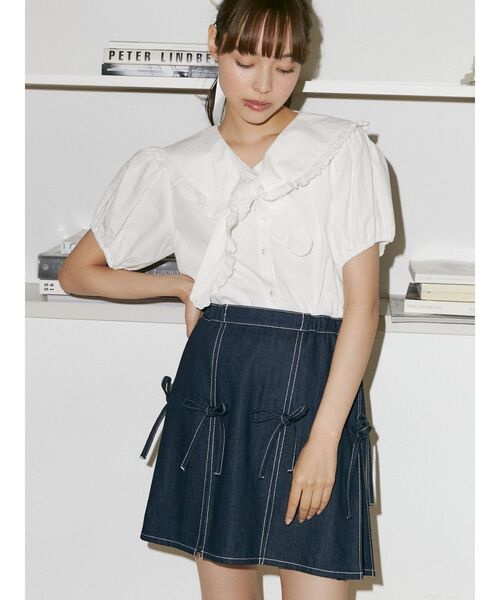 merry jenny（メリージェニー）の「プリーツリボンデニムミニスカート（スカート・レディース・インディゴブルー/オフホワイト・FREE）」の21枚目の写真