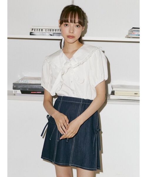 merry jenny（メリージェニー）の「プリーツリボンデニムミニスカート（スカート・レディース・インディゴブルー/オフホワイト・FREE）」の22枚目の写真