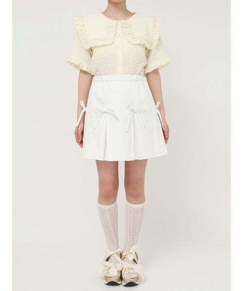 merry jenny（メリージェニー）の「プリーツリボンデニムミニスカート（スカート・レディース・インディゴブルー/オフホワイト・FREE）」の9枚目の写真