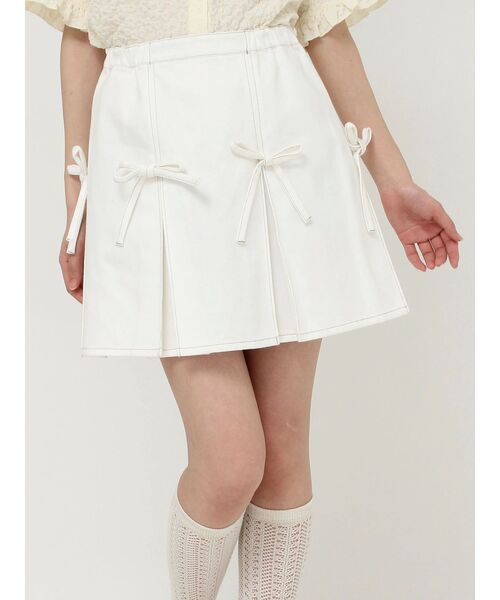 merry jenny（メリージェニー）の「プリーツリボンデニムミニスカート（スカート・レディース・インディゴブルー/オフホワイト・FREE）」の5枚目の写真