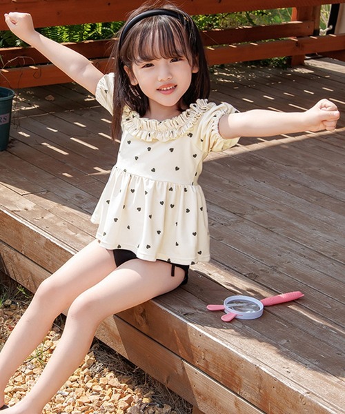 セール】キッズ水着 フリルオフショルダーペプラムセパレート