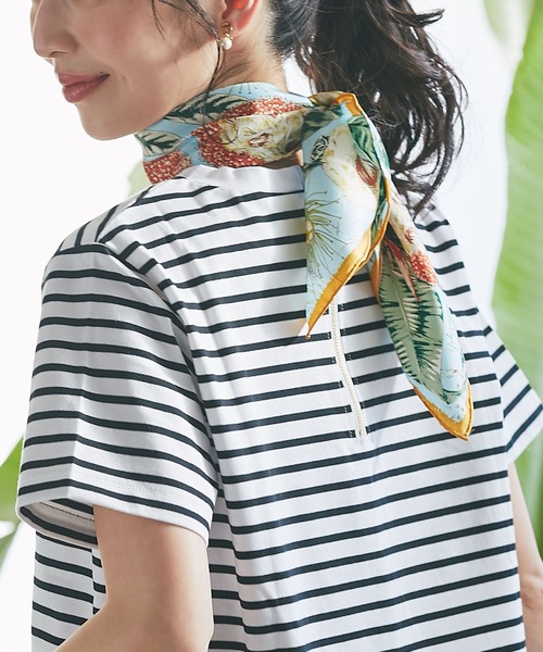 manipuri（マニプリ）の「マニプリ/スカーフ65ジャングルフルーツ（バンダナ/スカーフ・レディース・ライトベージュ/ピンク/ブルー系その他・FREE）」の2枚目の写真