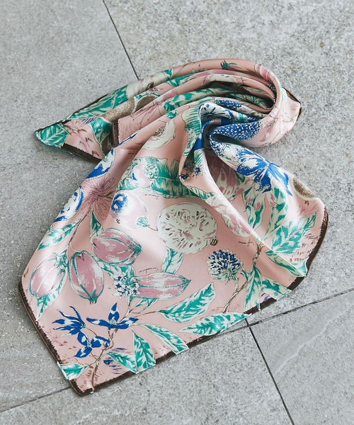 manipuri（マニプリ）の「マニプリ/スカーフ65ジャングルフルーツ（バンダナ/スカーフ・レディース・ライトベージュ/ピンク/ブルー系その他・FREE）」の3枚目の写真