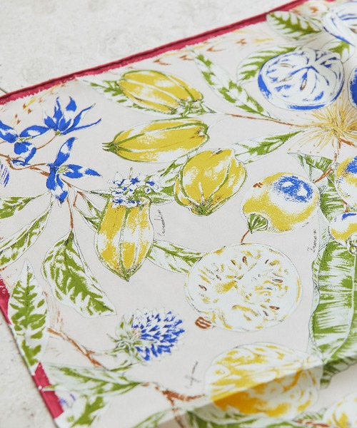 manipuri（マニプリ）の「マニプリ/スカーフ65ジャングルフルーツ（バンダナ/スカーフ・レディース・ライトベージュ/ピンク/ブルー系その他・FREE）」の4枚目の写真