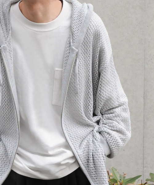 極美品✨ルネ パールメッシュニットパーカー ダブルジップ パフスリーブ ネイビー 極美品✨ルネ パールメッシュニットパーカー ダブルジップ