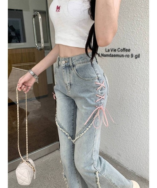 SHEENA（シーナ）の「サイドリボンデニムフレアパンツ（デニムパンツ