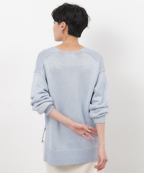 OPAQUE.CLIP（オペークドットクリップ）の「◆ラメヤーンVネックニット【洗える】（ニット/セーター・レディース・ライトイエロー系6/サックスブルー系5/ホワイト系6・42/38/40）」の8枚目の写真