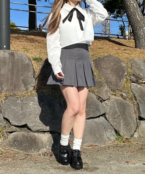 shrita（シュリータ）の「リボン付きボウタイシャツ【キッズでも着れるSサイズ展開あり】（シャツ/ブラウス・キッズ・ホワイト/ブルー/グレー系その他・S/M/L）」の8枚目の写真