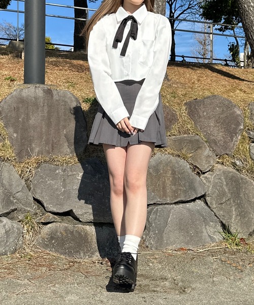shrita（シュリータ）の「リボン付きボウタイシャツ【キッズでも着れるSサイズ展開あり】（シャツ/ブラウス・キッズ・ホワイト/ブルー/グレー系その他・S/M/L）」の9枚目の写真