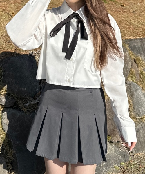 shrita（シュリータ）の「リボン付きボウタイシャツ【キッズでも着れるSサイズ展開あり】（シャツ/ブラウス・キッズ・ホワイト/ブルー/グレー系その他・S/M/L）」の5枚目の写真