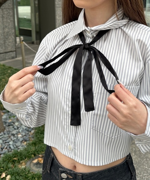 shrita（シュリータ）の「リボン付きボウタイシャツ【キッズでも着れるSサイズ展開あり】（シャツ/ブラウス・キッズ・ホワイト/ブルー/グレー系その他・S/M/L）」の16枚目の写真