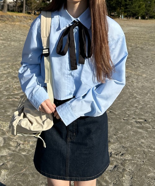 shrita（シュリータ）の「リボン付きボウタイシャツ【キッズでも着れるSサイズ展開あり】（シャツ/ブラウス・キッズ・ホワイト/ブルー/グレー系その他・S/M/L）」の18枚目の写真