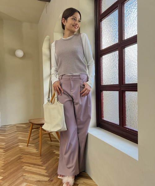 aimoha（アイモハ）の「【aimoha】ハイウエストタックスラックス（スラックス・レディース・ライトグレー/ベージュ/パープル/ブラック・SMALL/MEDIUM/LARGE/X-LARGE）」の4枚目の写真