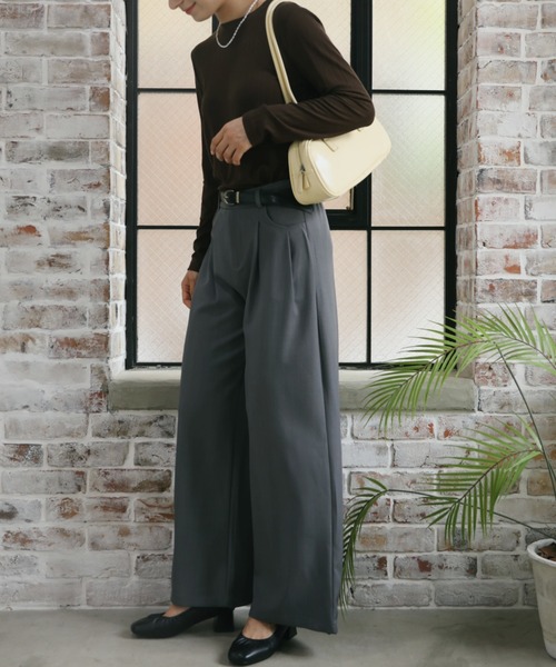 aimoha（アイモハ）の「【aimoha】ハイウエストタックスラックス（スラックス・レディース・ライトグレー/ベージュ/パープル/ブラック・SMALL/MEDIUM/LARGE/X-LARGE）」の3枚目の写真