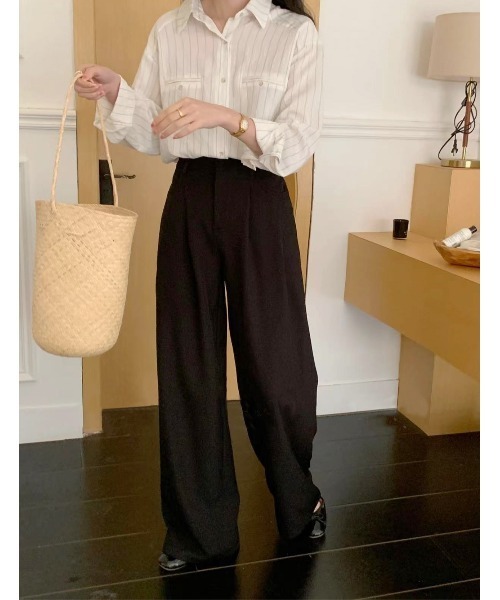 aimoha（アイモハ）の「【aimoha】ハイウエストタックスラックス（スラックス・レディース・ライトグレー/ベージュ/パープル/ブラック・SMALL/MEDIUM/LARGE/X-LARGE）」の2枚目の写真