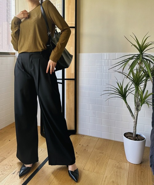 aimoha（アイモハ）の「【aimoha】ハイウエストタックスラックス（スラックス・レディース・ライトグレー/ベージュ/パープル/ブラック・SMALL/MEDIUM/LARGE/X-LARGE）」の13枚目の写真