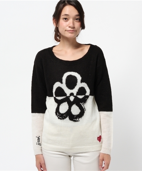 Desigual（デシグアル）の「「Desigual/デシグアル」フラワーモヘア混ニット（ニット/セーター・レディース・ブラック×ホワイト・MEDIUM/LARGE/SMALL/X-LARGE）」の2枚目の写真