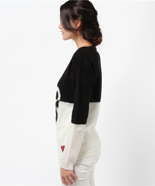 Desigual（デシグアル）の「「Desigual/デシグアル」フラワーモヘア混ニット（ニット/セーター・レディース・ブラック×ホワイト・MEDIUM/LARGE/SMALL/X-LARGE）」の3枚目の写真