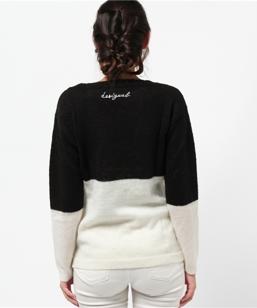 Desigual（デシグアル）の「「Desigual/デシグアル」フラワーモヘア混ニット（ニット/セーター・レディース・ブラック×ホワイト・MEDIUM/LARGE/SMALL/X-LARGE）」の4枚目の写真