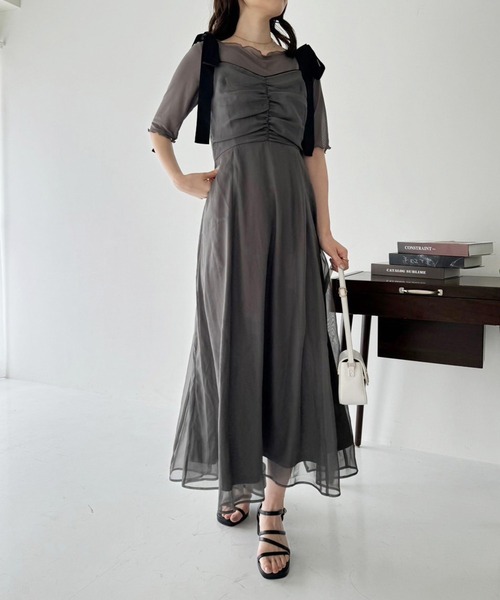 one after another NICE CLAUP（ワンアフターアナザーナイスクラップ）の「肩リボンキャミワンピース（ワンピース・レディース・ベージュ/チャコールグレー/アイボリー/アイボリー系/パープル系その他・FREE）」の19枚目の写真