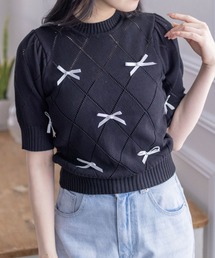 clear | アイレットリボンモチーフ半袖ニットトップス[バレエコア ガーリー]≪再入荷≫(ニット/セーター)