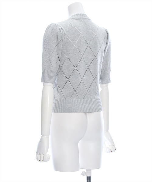 clear（クリア）の「アイレットリボンモチーフ半袖ニットトップス[バレエコア ガーリー]≪再入荷≫（ニット/セーター・レディース・ピンク/ブラック/オフホワイト/杢グレー・F）」の7枚目の写真