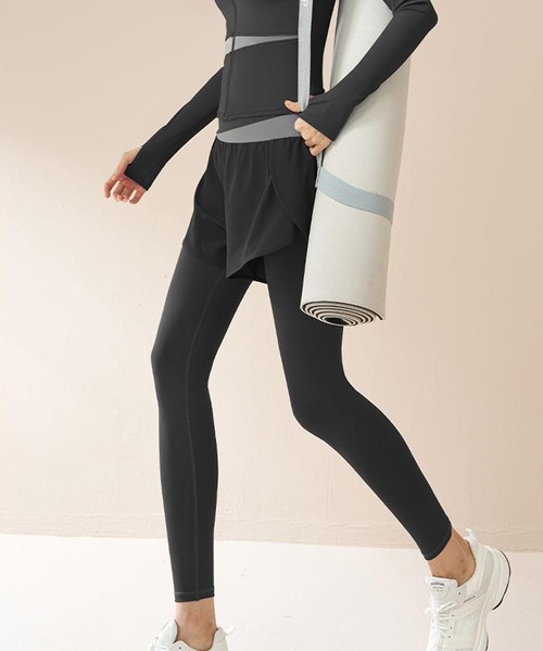 セール】フェイクレイヤード ハイウエスト 配色 ヨガ レギンス 水着