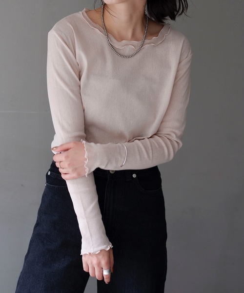 &HALF(アンドハーフ)の「コットンクルーネックシアートップス(Tシャツ/カットソー・レディース・ライトグレー/ブラック/ベージュ/オフホワイト/ピンク・M/L)」の4枚目の写真