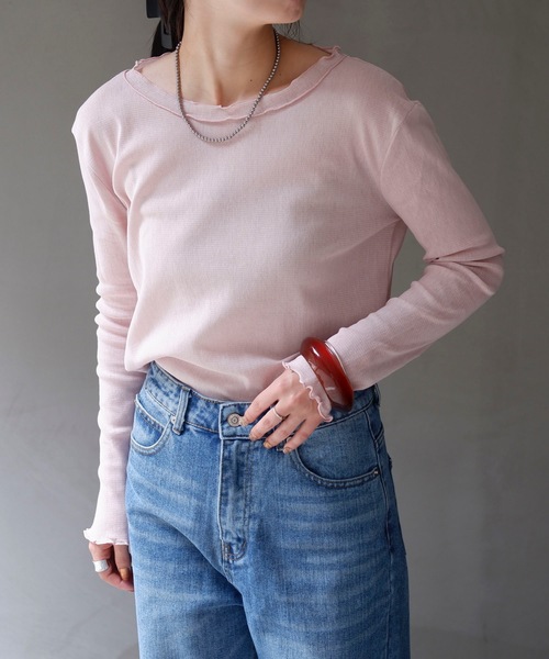 &HALF(アンドハーフ)の「コットンクルーネックシアートップス(Tシャツ/カットソー・レディース・ライトグレー/ブラック/ベージュ/オフホワイト/ピンク・M/L)」の5枚目の写真