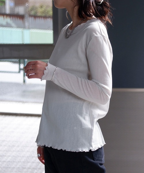 &HALF(アンドハーフ)の「コットンクルーネックシアートップス(Tシャツ/カットソー・レディース・ライトグレー/ブラック/ベージュ/オフホワイト/ピンク・M/L)」の10枚目の写真