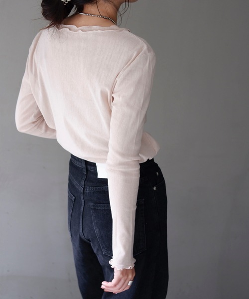 &HALF(アンドハーフ)の「コットンクルーネックシアートップス(Tシャツ/カットソー・レディース・ライトグレー/ブラック/ベージュ/オフホワイト/ピンク・M/L)」の14枚目の写真