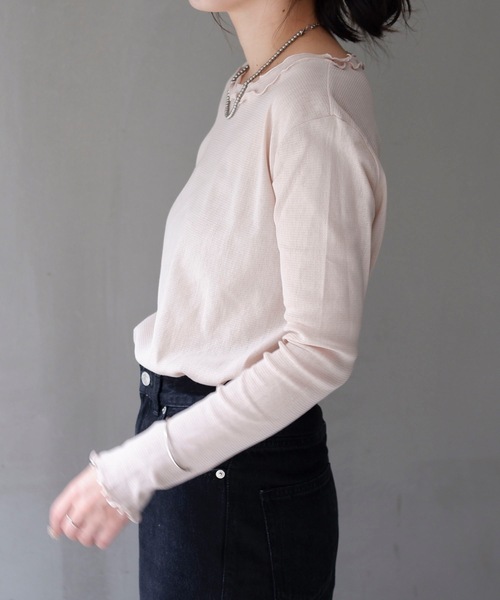 &HALF(アンドハーフ)の「コットンクルーネックシアートップス(Tシャツ/カットソー・レディース・ライトグレー/ブラック/ベージュ/オフホワイト/ピンク・M/L)」の16枚目の写真