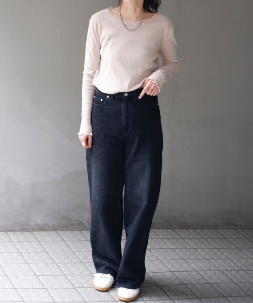 &HALF(アンドハーフ)の「コットンクルーネックシアートップス(Tシャツ/カットソー・レディース・ライトグレー/ブラック/ベージュ/オフホワイト/ピンク・M/L)」の18枚目の写真