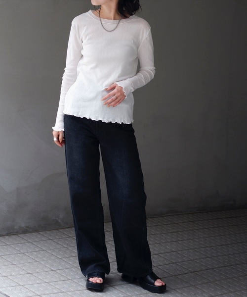セール】コットンクルーネックシアートップス（Tシャツ