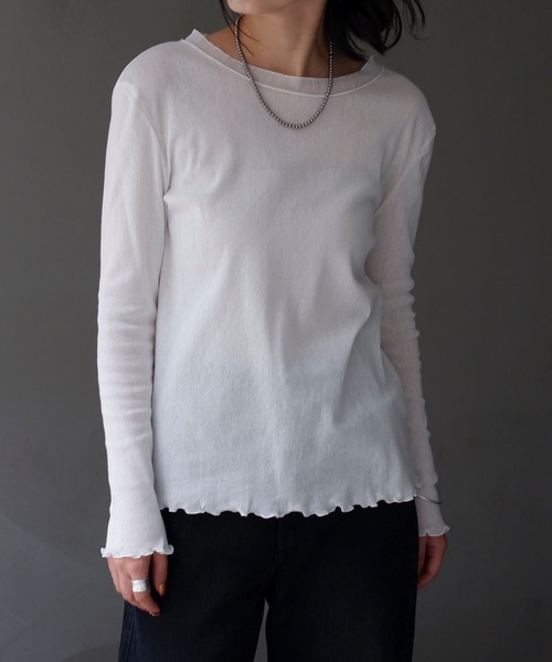 セール】コットンクルーネックシアートップス（Tシャツ