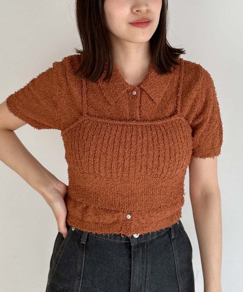 archives(アルシーヴ)の「カールヤーンポロニットアンサンブル(ニット/セーター・レディース・オレンジ/グリーン/アイボリー/ブルー・MEDIUM)」の1枚目の写真