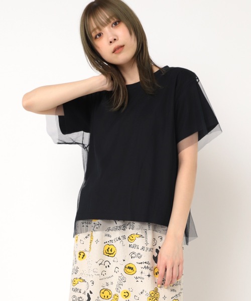 RNA(アールエヌエー)の「M2239 チュールレイヤードT(Tシャツ/カットソー・レディース・ホワイト/ブラック/オレンジ・MEDIUM)」の3枚目の写真