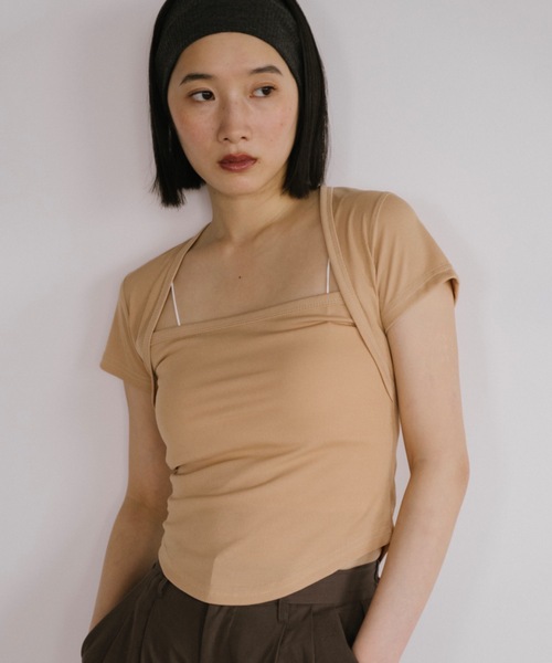 ニュアンスデコルテハーフスリーブカットソー（Tシャツ