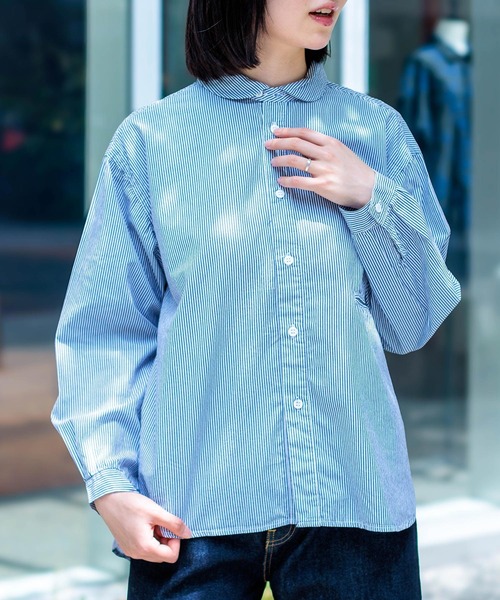 D.M.G. / ディーエムジー] コーマストライプ ラウンドカラーシャツ