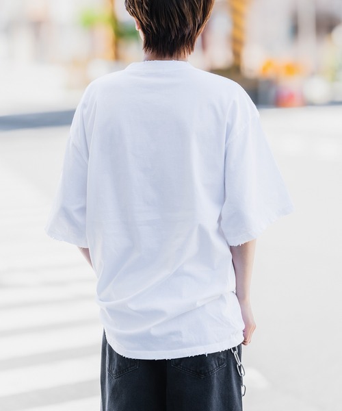【美品】WINDOWSEN ウインドーセン 半袖 ダメージ加工 シャツ L セール】ダメージ加工 胸ポケット 半袖Tシャツ（Tシャツ/カットソー