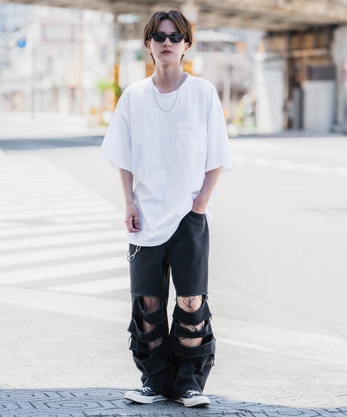 improves(インプローブス)の「ダメージ加工 胸ポケット 半袖Tシャツ(Tシャツ/カットソー・メンズ・ブラック/ホワイト/カーキ・FREE)」の7枚目の写真